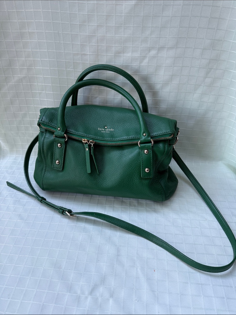 kate spade Forest Green Pebbled Leather Shoulder Bag with Gold Hardware